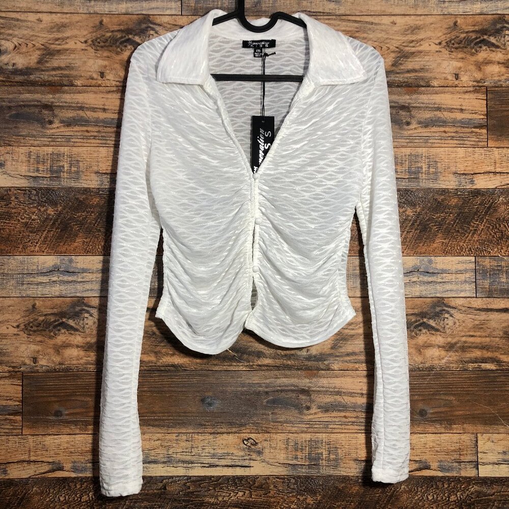 Generation kiss white see through button up collared shirt top blouse s small